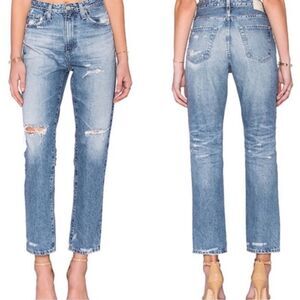 AG Phoebe Vintage‎ High Waist Tapered Leg Jeans Size 29 Distressed Denim